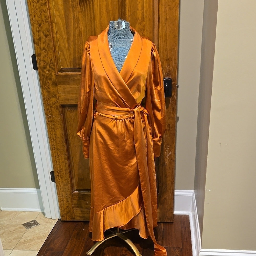 Edge Orange Long Sleeve Plunge Wrap Gown
